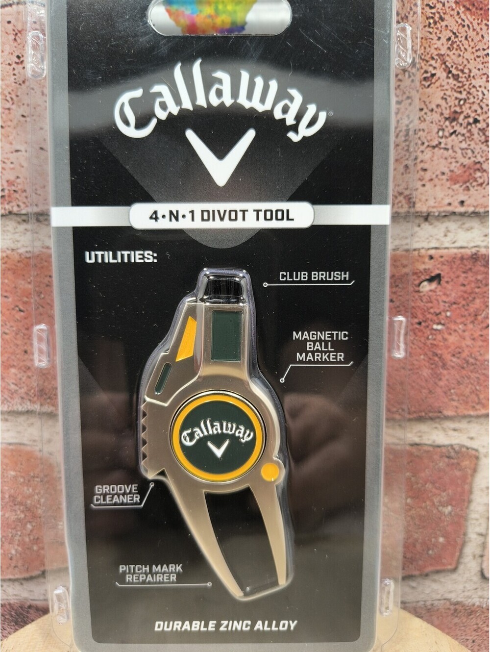 Callaway 4-in-1 Golf Divot Repair Ball Marker Club Brush Groove Green Yellow